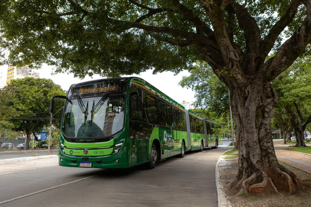 Ônibus biarticulados elétricos Volvo com 28 metros (Foto: Leonardo Calixto)