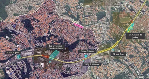 raçado da extensão da Linha 4 até Taboão da Serra. Percurso deve durar 26 minutos em média (Divulgação)