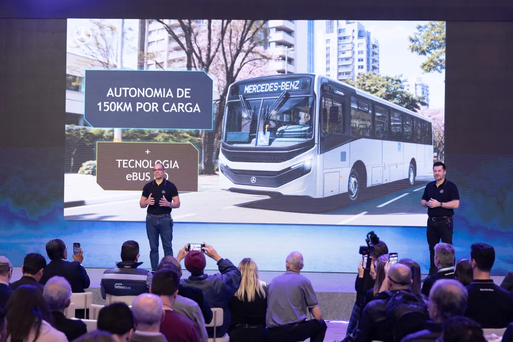 Coletiva de imprensa da Mercedes-Benz durante a Lat.Bus 2026 (Foto: Márcio Bruno Photo)