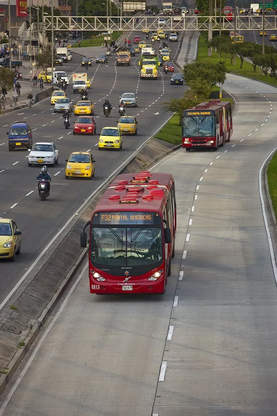 vista aérea do sistema BRT de Bogotá