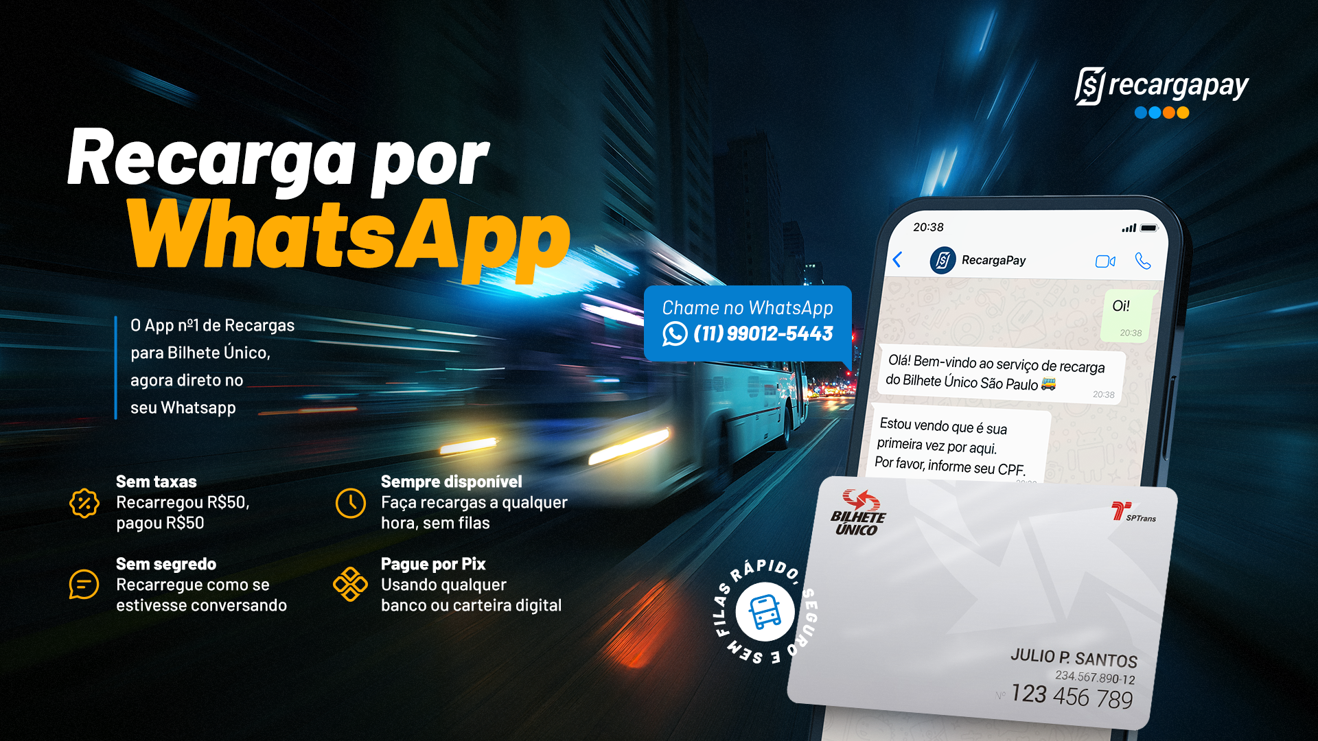 Recarga do Bilhete Único pode ser feita por WhatsApp